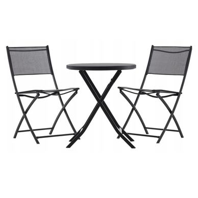 Set mobilier balcon pliabil masa sticla 2 scaune metalice, 60x70 cm, maxim 140 kg, negru