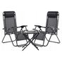 Комплект 2 сгъваеми шезлонги с маса Textilene, 90x65x110 см и 50x50x50 см, Черен thumbnail 1