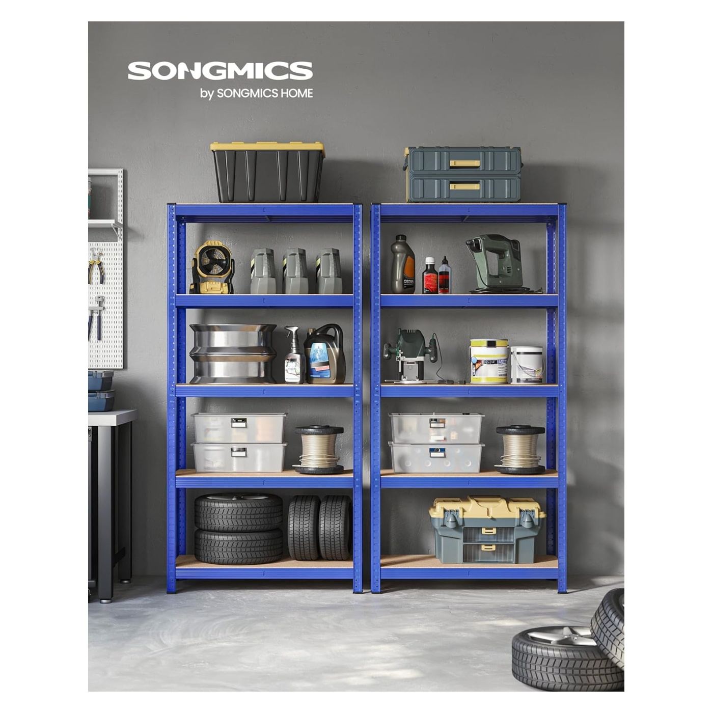 Метална етажерка с 5 MDF рафта, макс. 875 кг, 180x90x40 см, здрава, синя - 3