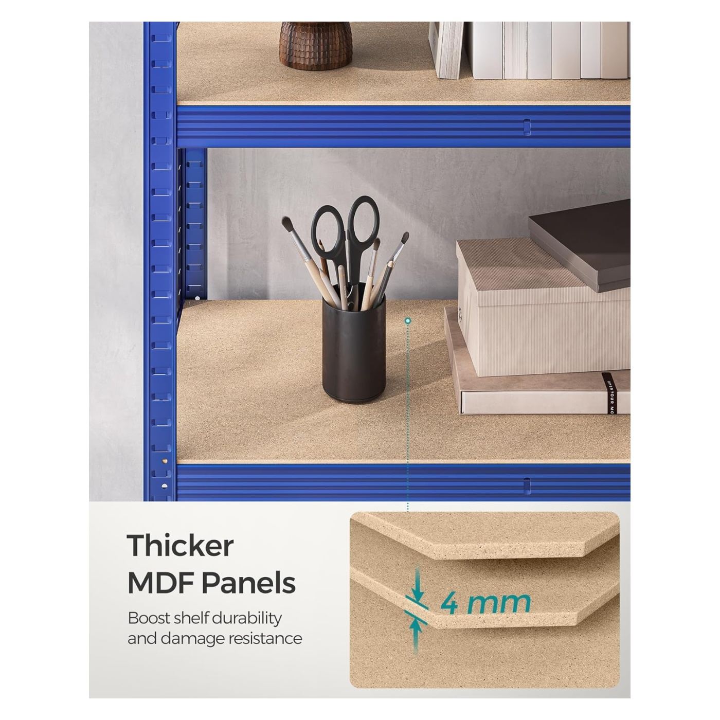 Метална етажерка с 5 MDF рафта, макс. 875 кг, 180x90x40 см, здрава, синя - 8