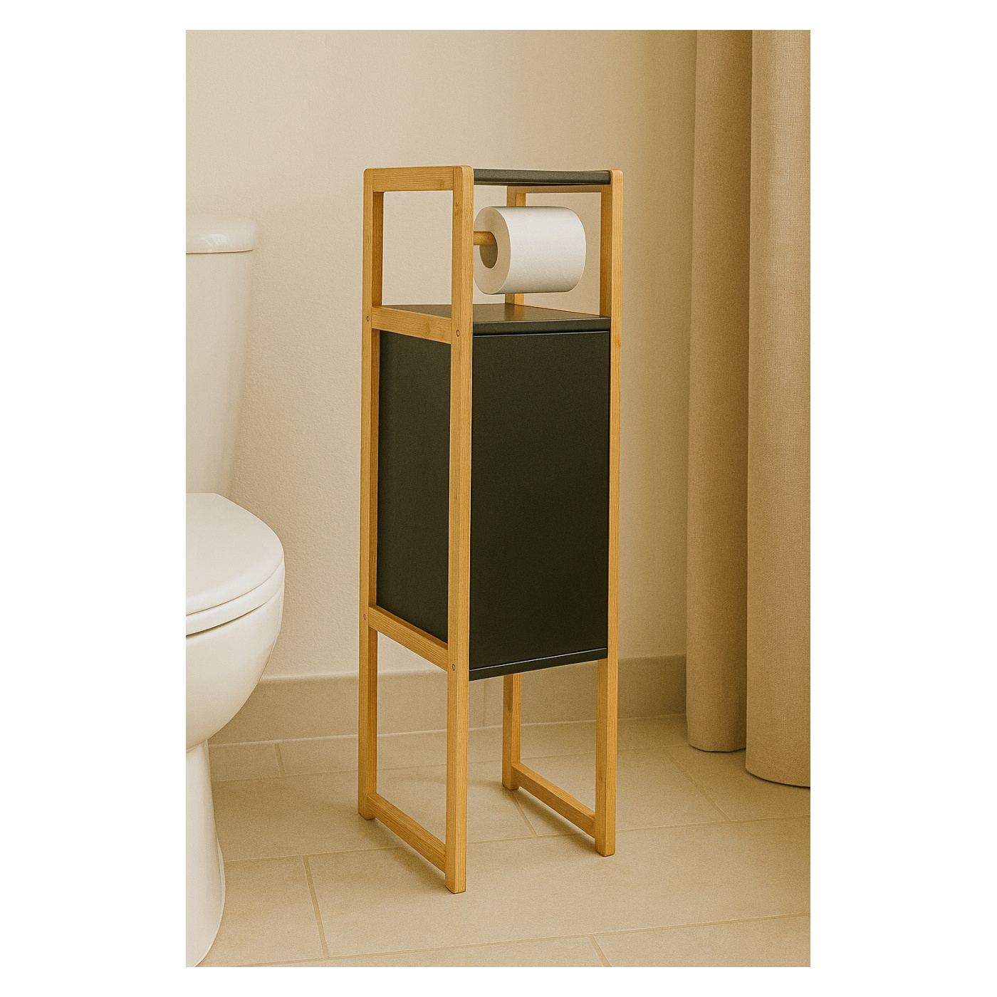 5Five Natureo държач за тоалетна хартия с шкаф, MDF, 33x20x80 см, Черен - 5