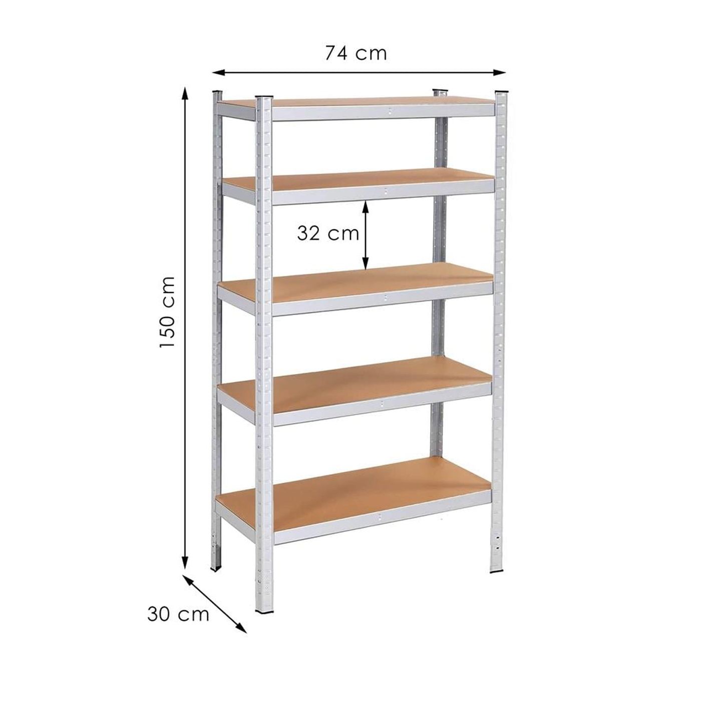 Модулна метална етажерка с 5 рафта от MDF и стомана, 205x120x45 см, макс. 1000 кг, сребриста - 2