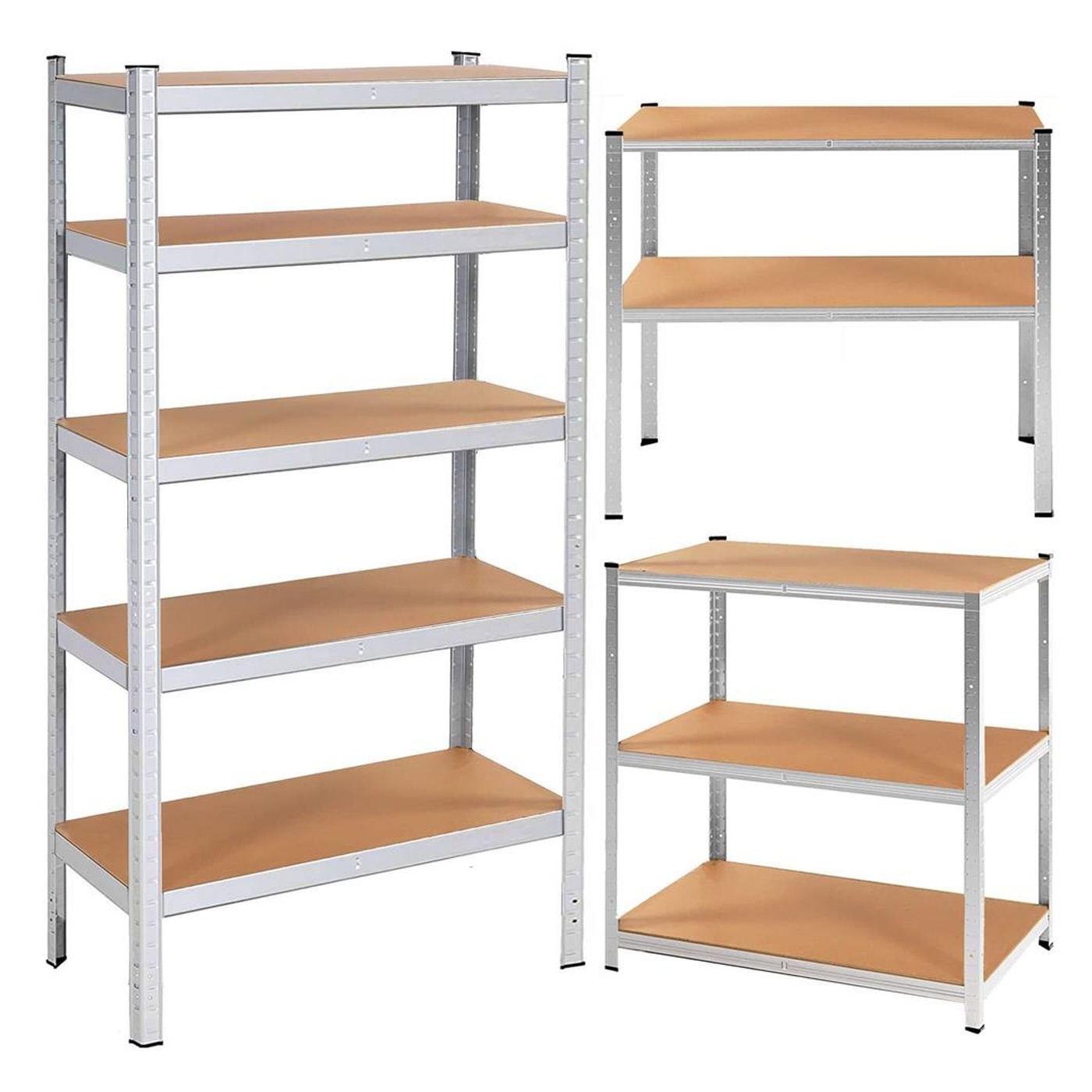 Модулна метална етажерка с 5 рафта от MDF и стомана, 205x120x45 см, макс. 1000 кг, сребриста - 14