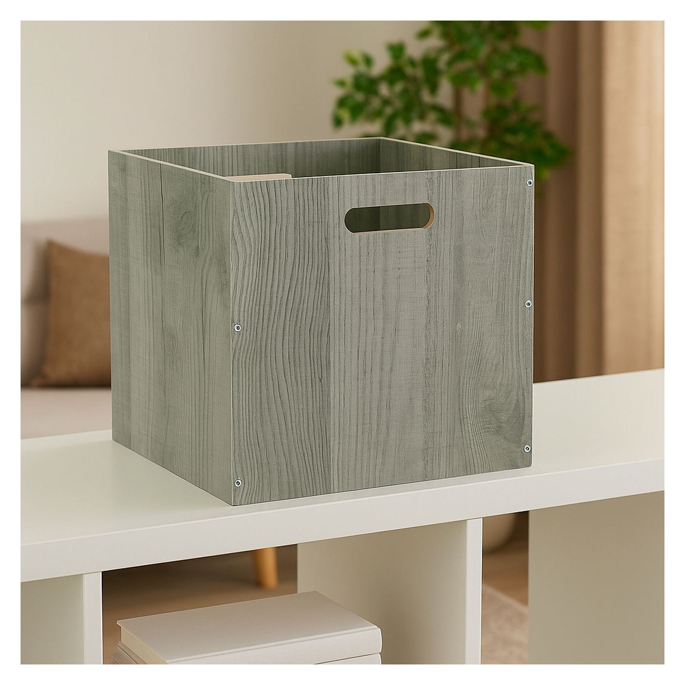 5Five MDF дървена кутия за съхранение, за рафт, 30x30x30 см, сива - 4