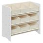 Рафт за играчки и книги с 9 подвижни текстилни кутии, MDF, Деца, 63x30x60 см, Безопасен дизайн, Бял thumbnail 1