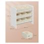 Рафт за играчки и книги с 9 подвижни текстилни кутии, MDF, Деца, 63x30x60 см, Безопасен дизайн, Бял thumbnail 3