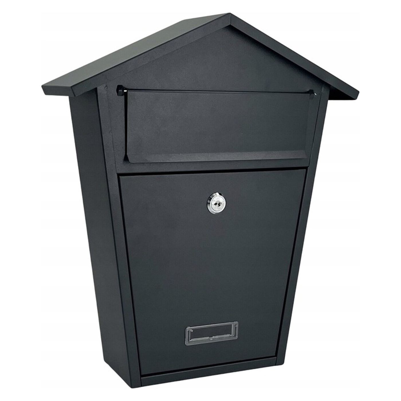 Метална пощенска кутия 38x32x11 см, поцинкована ламарина, с клапа и ключалка с 2 ключа, сива - 2