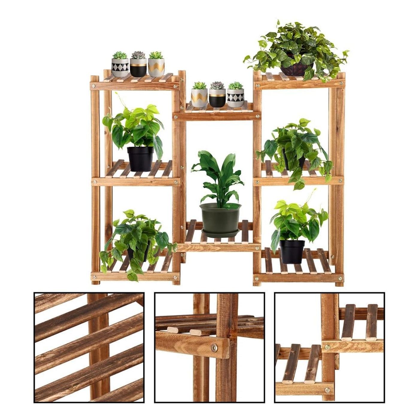 Дървена стойка за цветя с 8 рафта GA198, 85x70см - 9