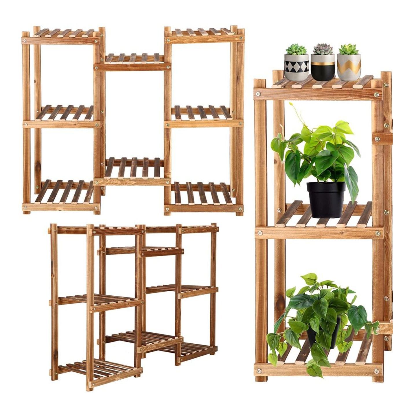 Дървена стойка за цветя с 8 рафта GA198, 85x70см - 12