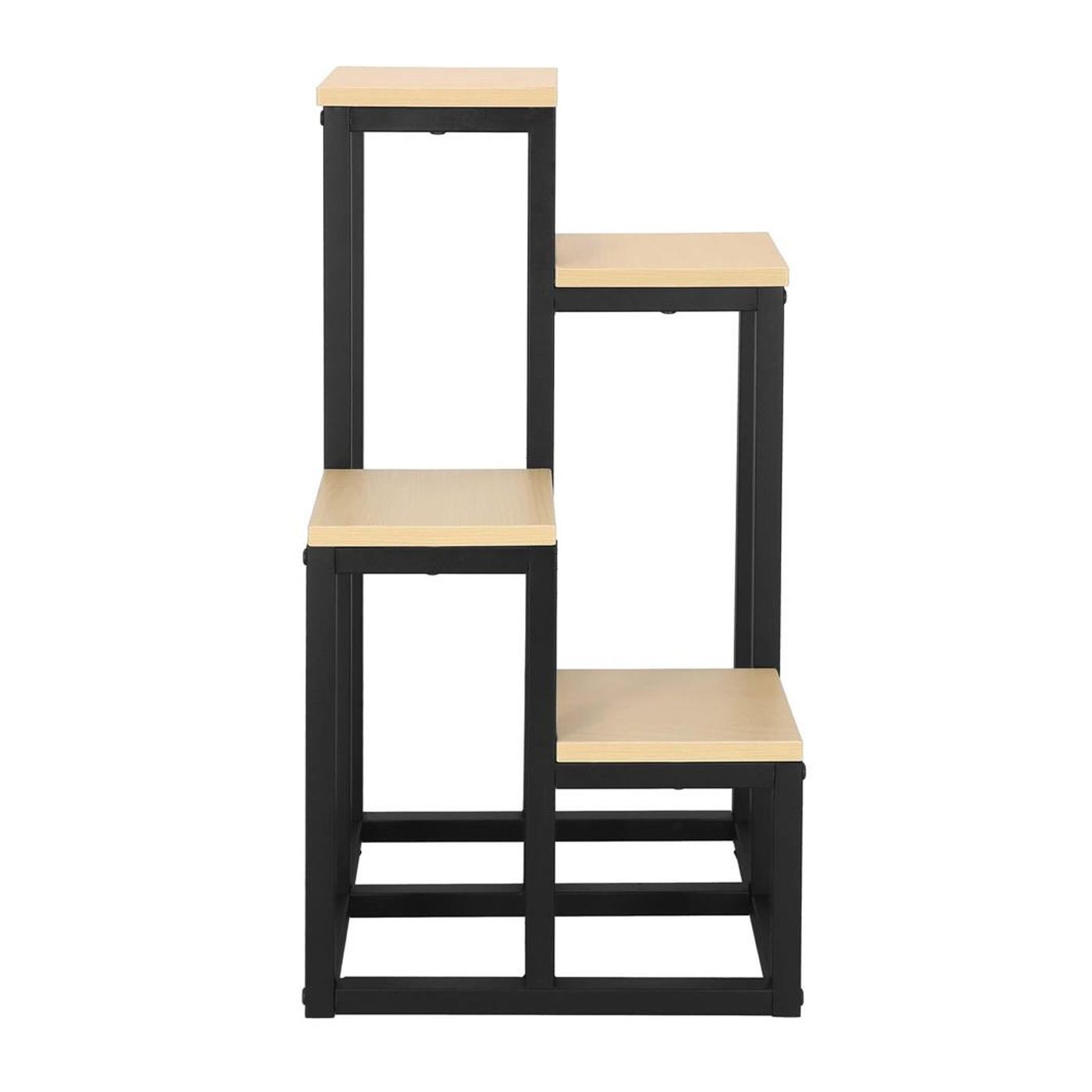 Метална стойка за цветя с 4 рафта, компактна дървена, 34x34x68 см, неплъзгащи се крачета, бежова - 13