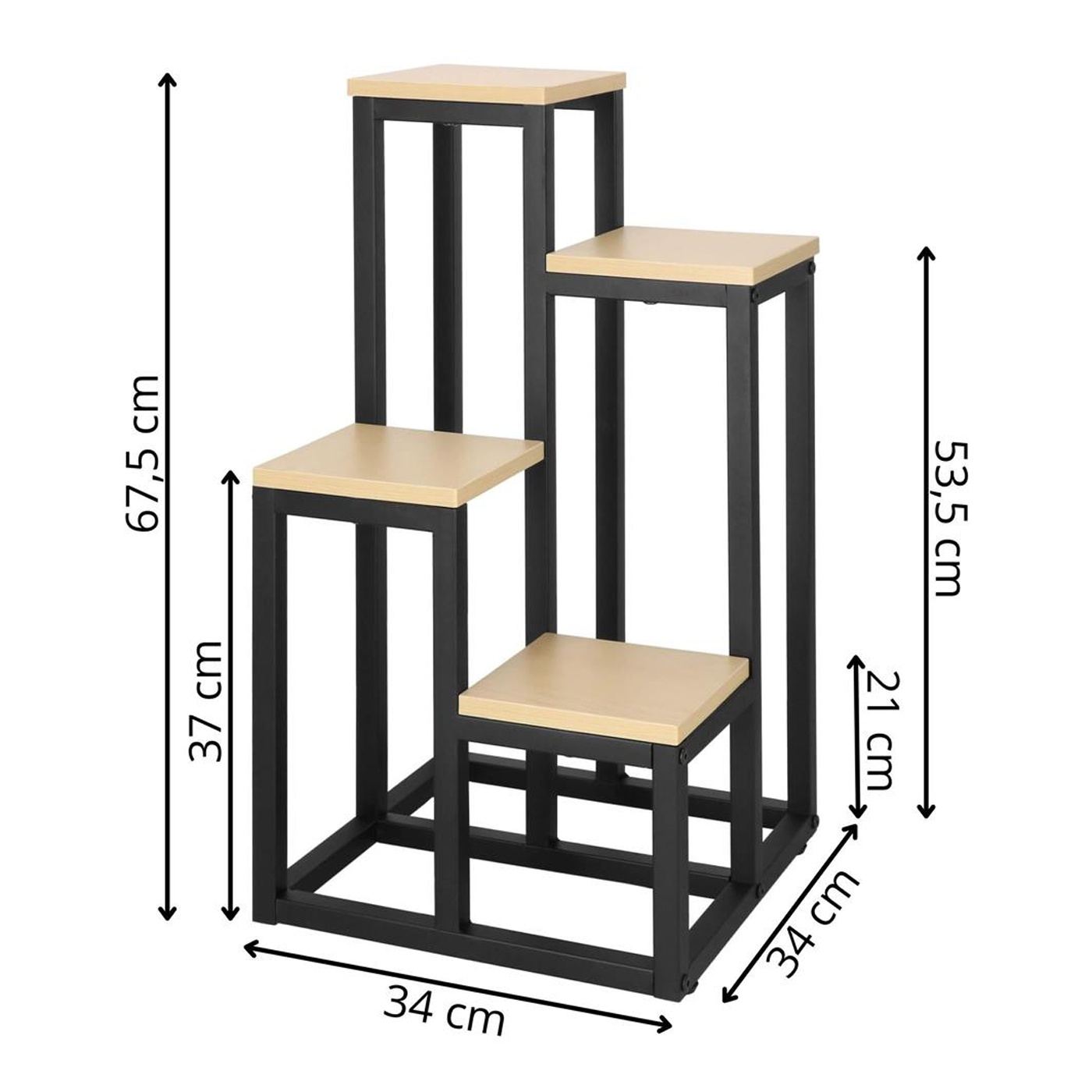 Метална стойка за цветя с 4 рафта, компактна дървена, 34x34x68 см, неплъзгащи се крачета, бежова - 14