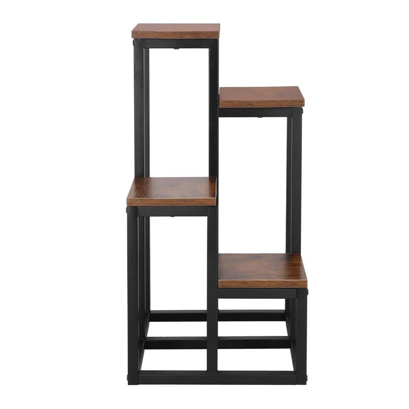 Метална стойка за цветя с 4 рафта, компактна, дървесни рафтове, 34x34x68 см, крачета против плъзгане, кафява - 14