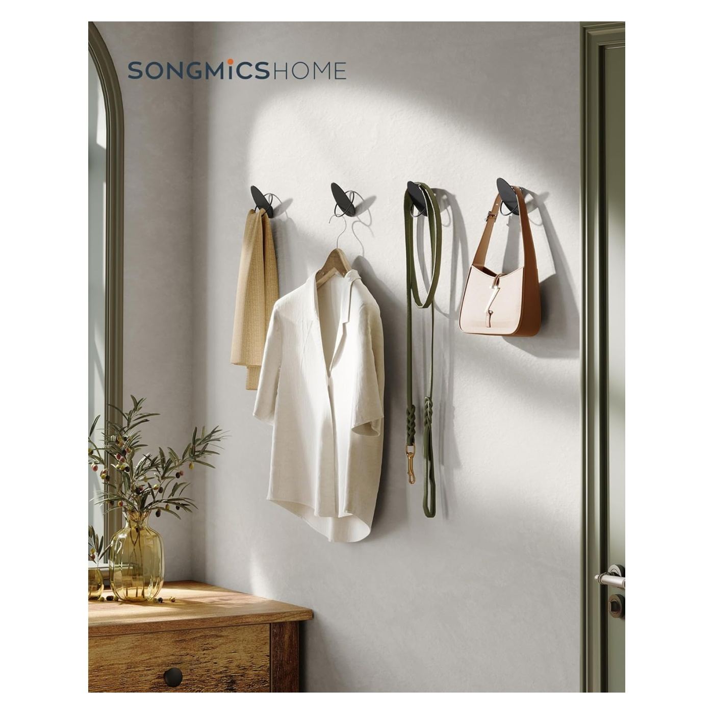SONGMICS Комплект от 4 стенни куки, Овален дизайн от стомана, 5 кг на кука, 9x5x7 см, Черен - 4