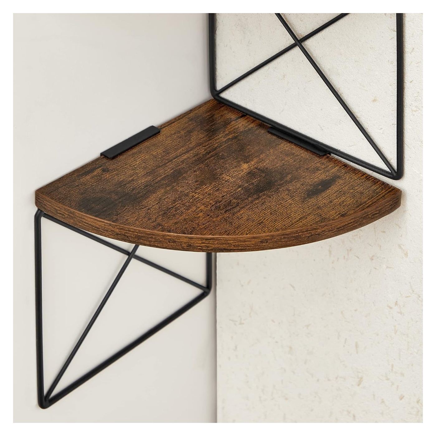 Ъглов стенен рафт, стоманена рамка с 5 MDF рафта, 20x20x128см, рустик кафяво и черно - 6