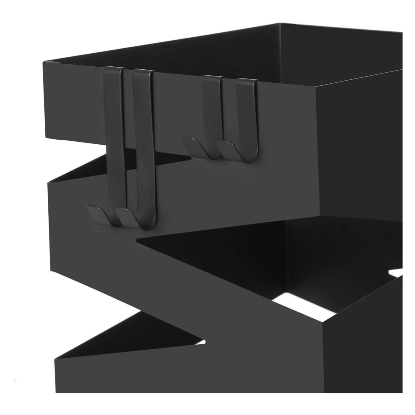 Модерен дизайн метална стойка за чадъри с тава за капки и кукички, 15x15x49 см, устойчива на ръжда, черна - 6
