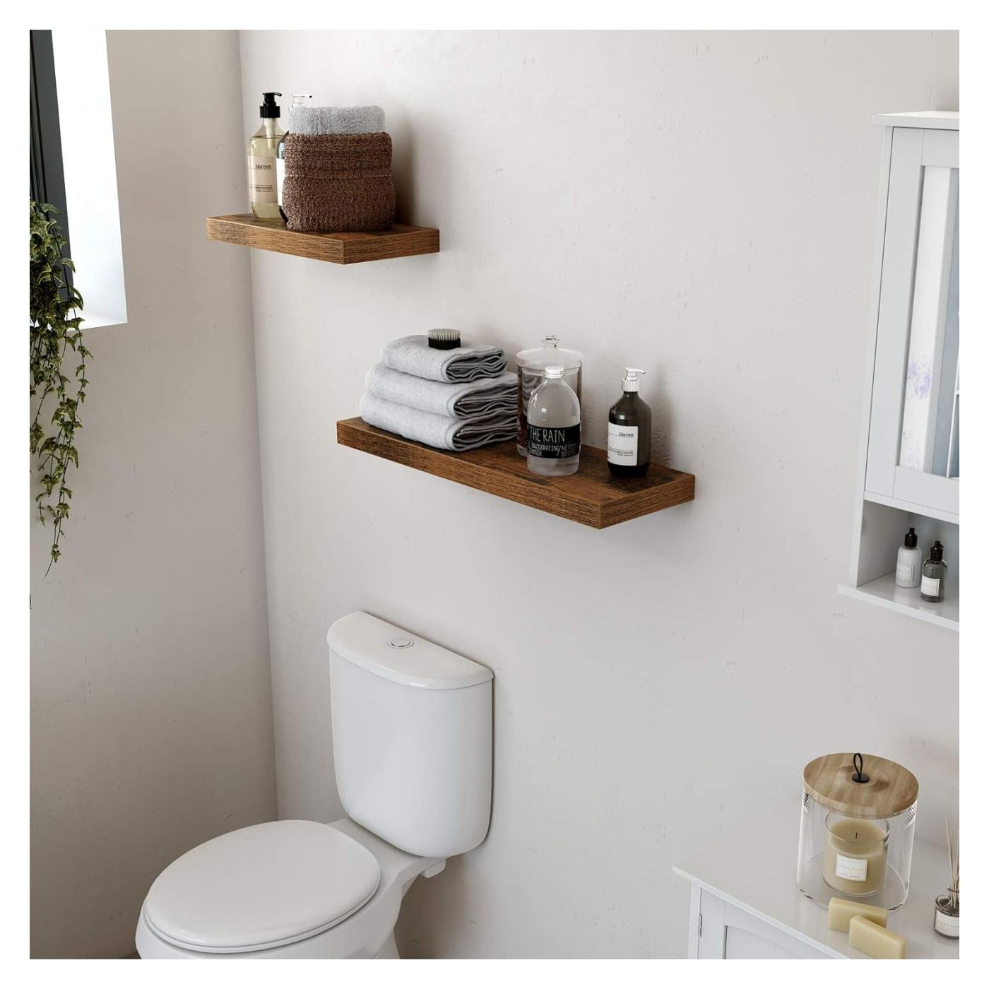 Пластмасов рафт за стена, MDF, включена система за монтаж, 80x20x4см, Винтидж кафяв - 3