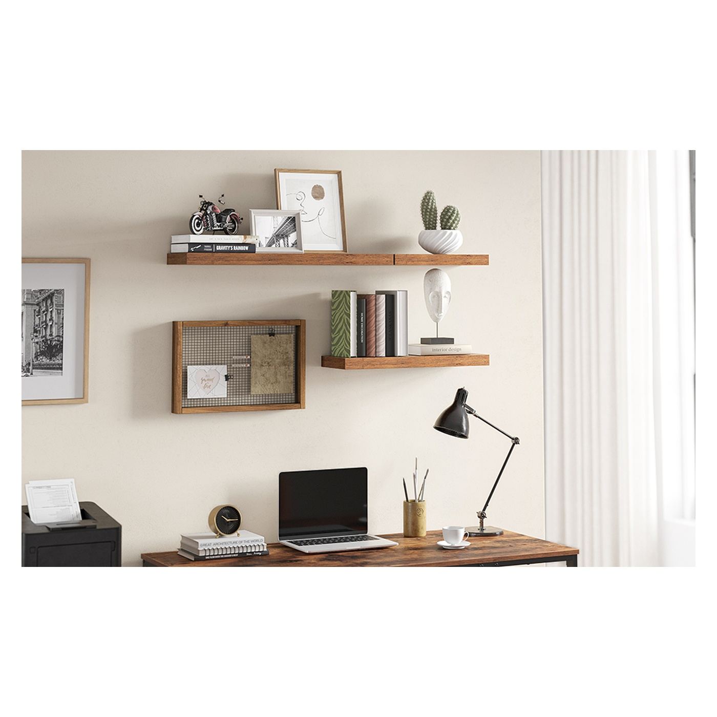 Пластмасов рафт за стена, MDF, включена система за монтаж, 80x20x4см, Винтидж кафяв - 7