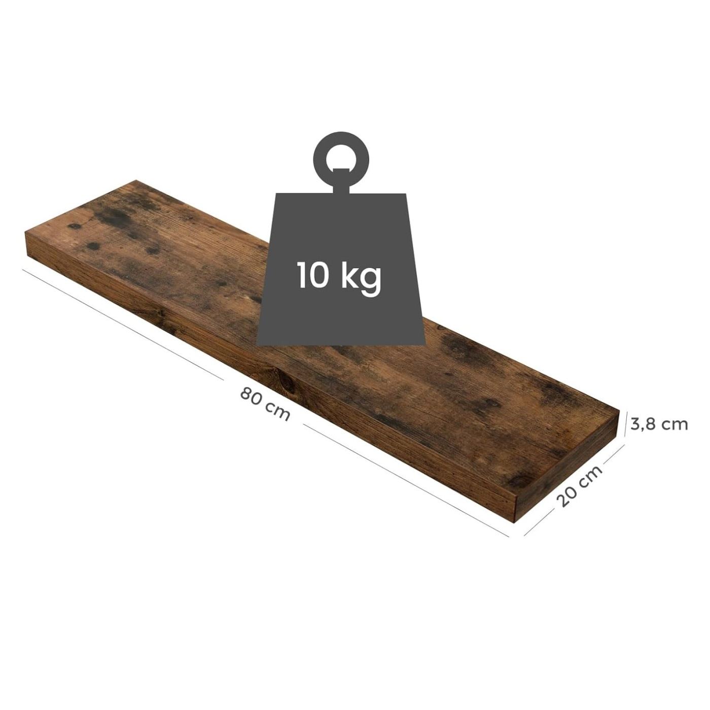 Пластмасов рафт за стена, MDF, включена система за монтаж, 80x20x4см, Винтидж кафяв - 8
