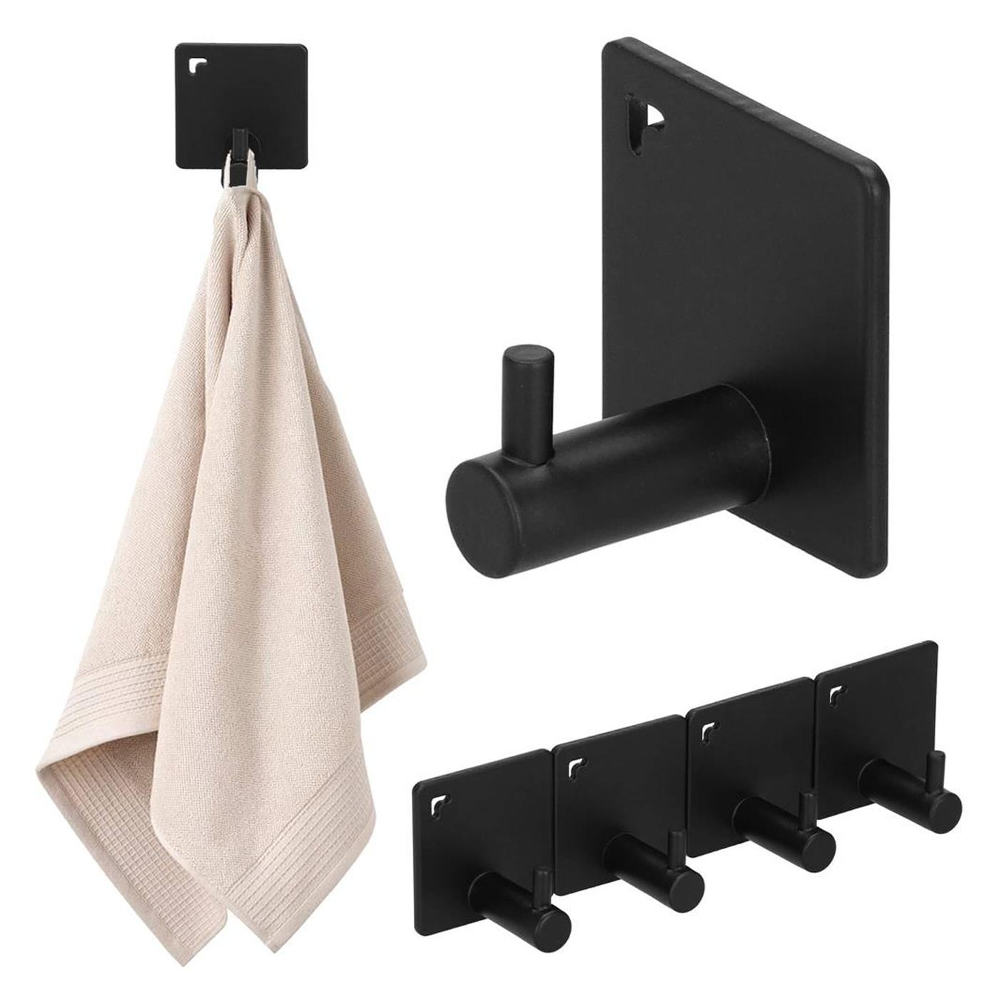 Set 4 agatatori baie tip cuier aluminiu fixare inclusa, design compact, finisaj mat, negru - 2