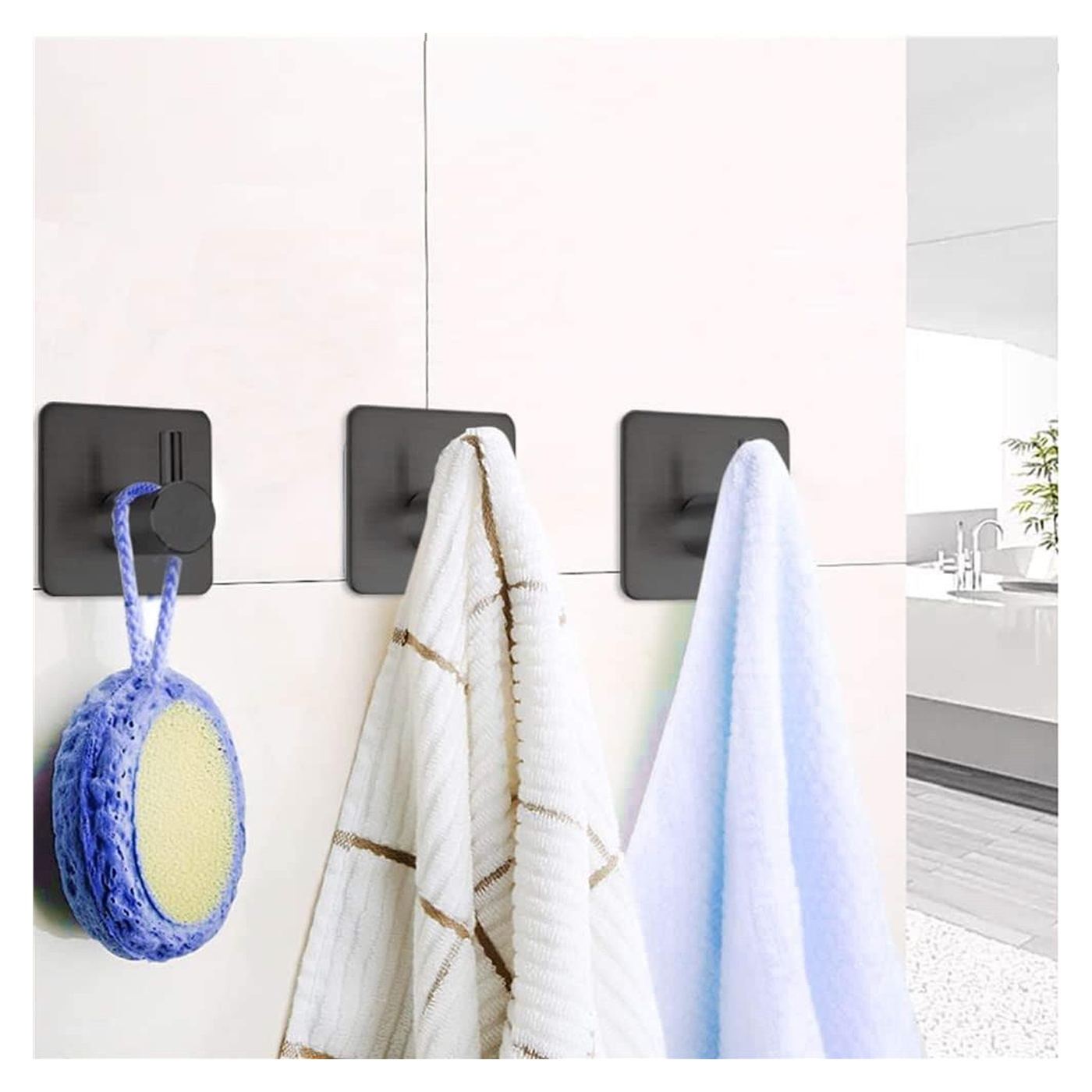 Set 4 agatatori baie tip cuier aluminiu fixare inclusa, design compact, finisaj mat, negru - 3