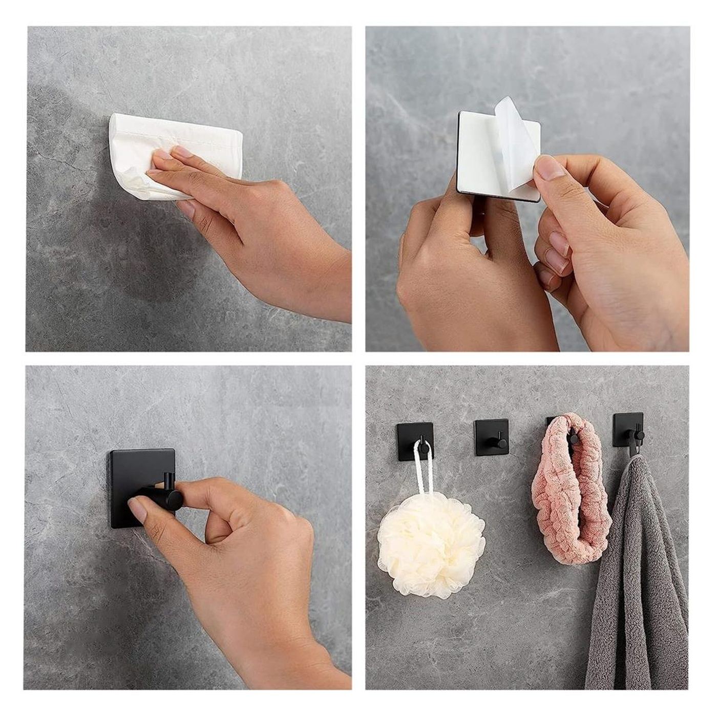 Set 4 agatatori baie tip cuier aluminiu fixare inclusa, design compact, finisaj mat, negru - 7