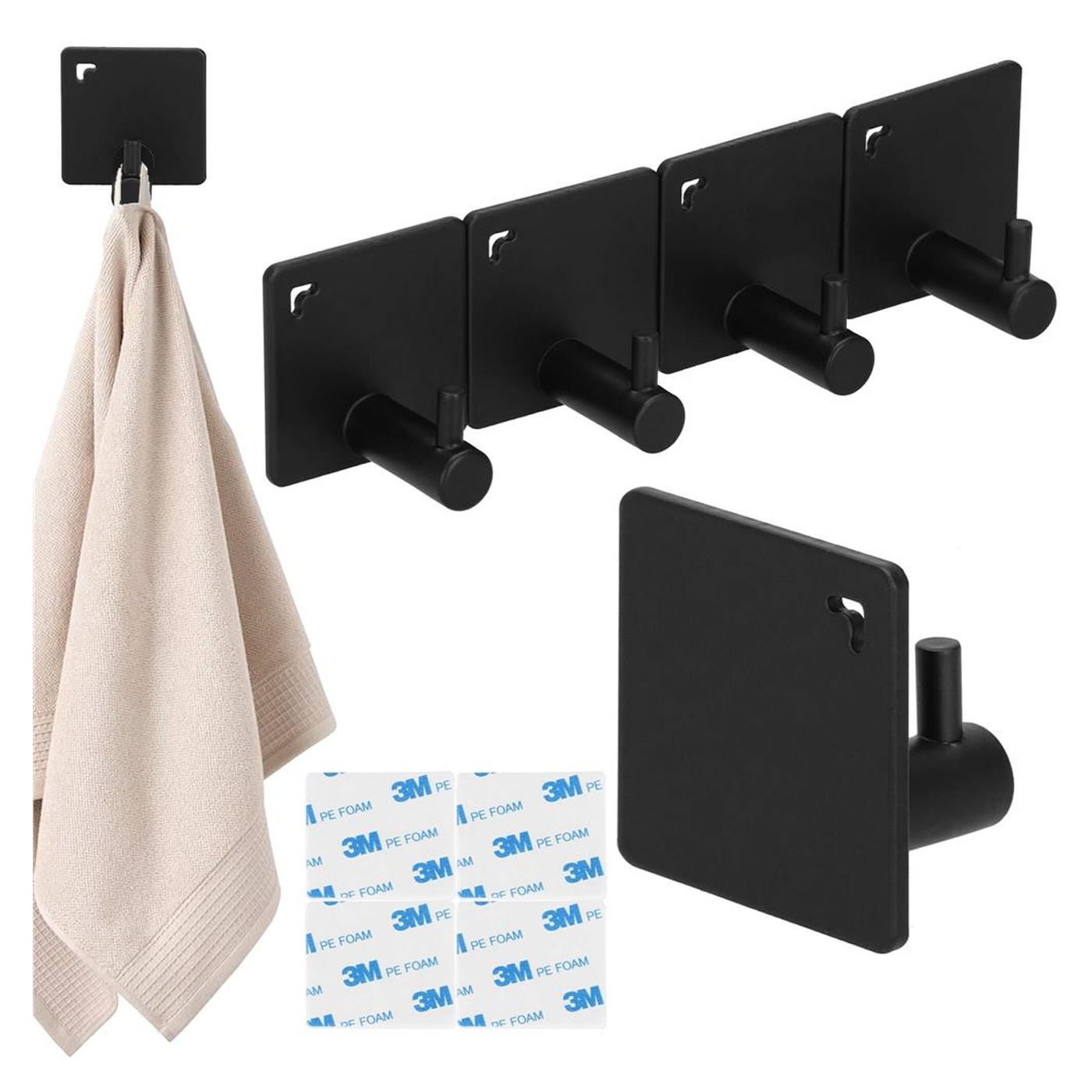 Set 4 agatatori baie tip cuier aluminiu fixare inclusa, design compact, finisaj mat, negru - 8