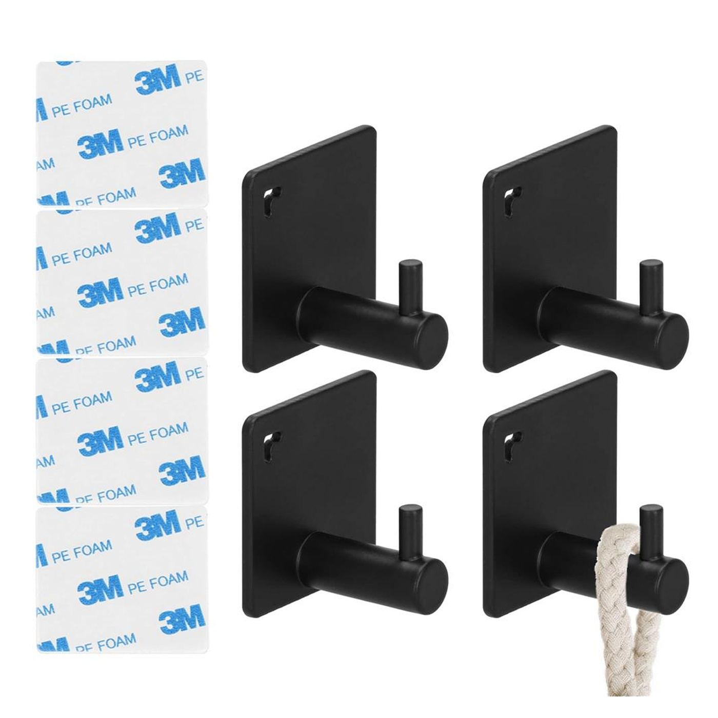 Set 4 agatatori baie tip cuier aluminiu fixare inclusa, design compact, finisaj mat, negru - 9