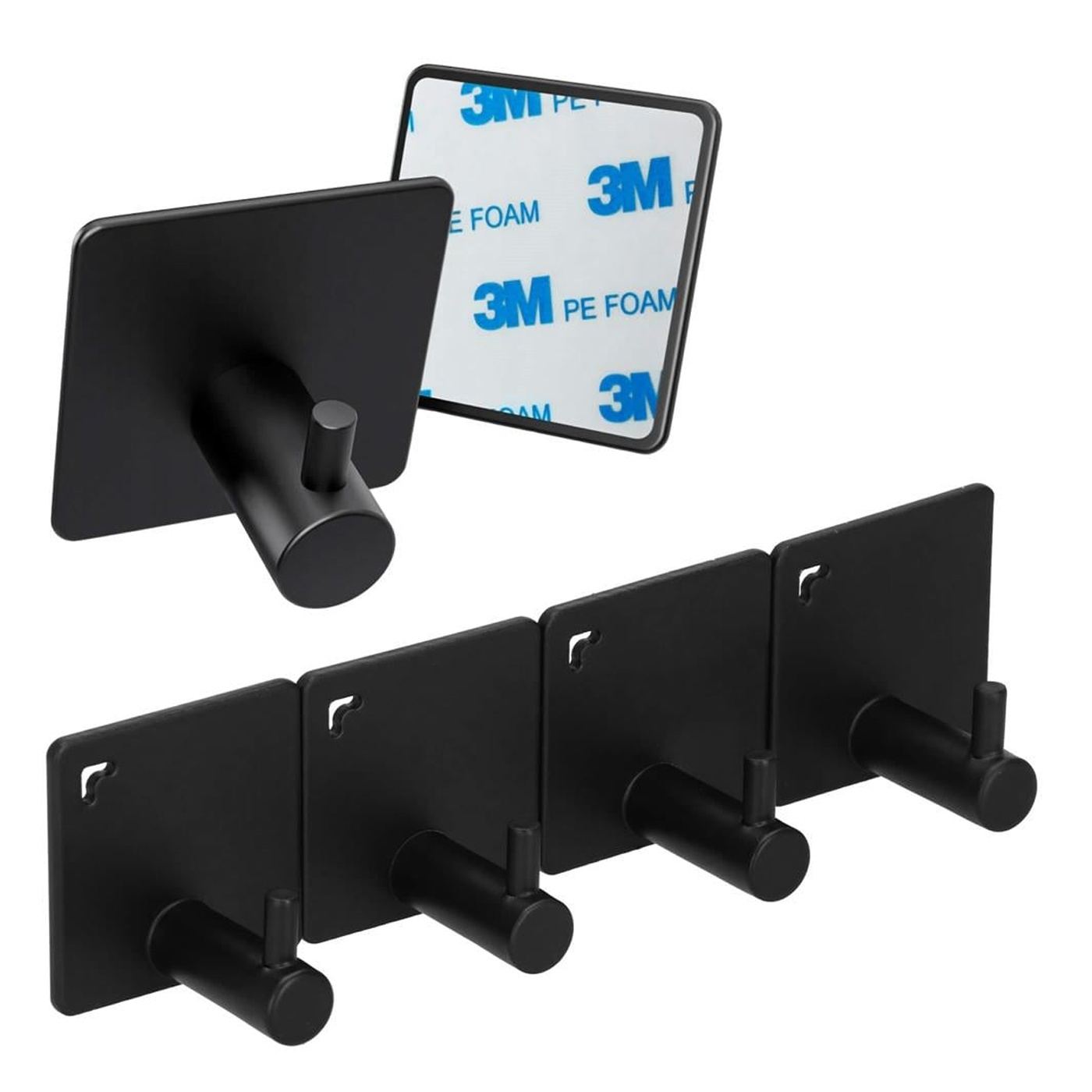 Set 4 agatatori baie tip cuier aluminiu fixare inclusa, design compact, finisaj mat, negru - 13