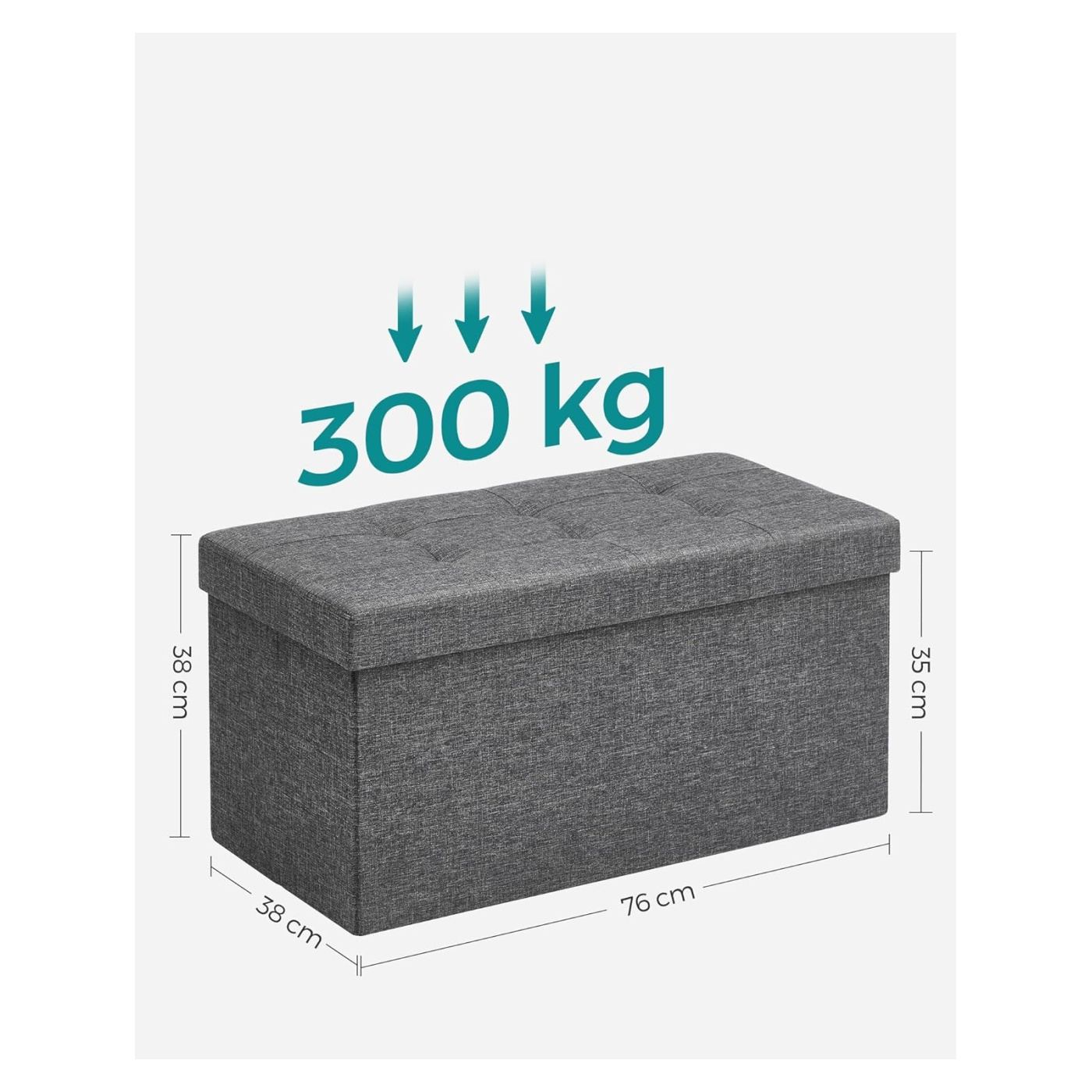 Сгъваем стол с мека седалка и място за съхранение, 80л, макс. 300 кг, 76x38x38 см, честърфийлд, тъмносив - 3