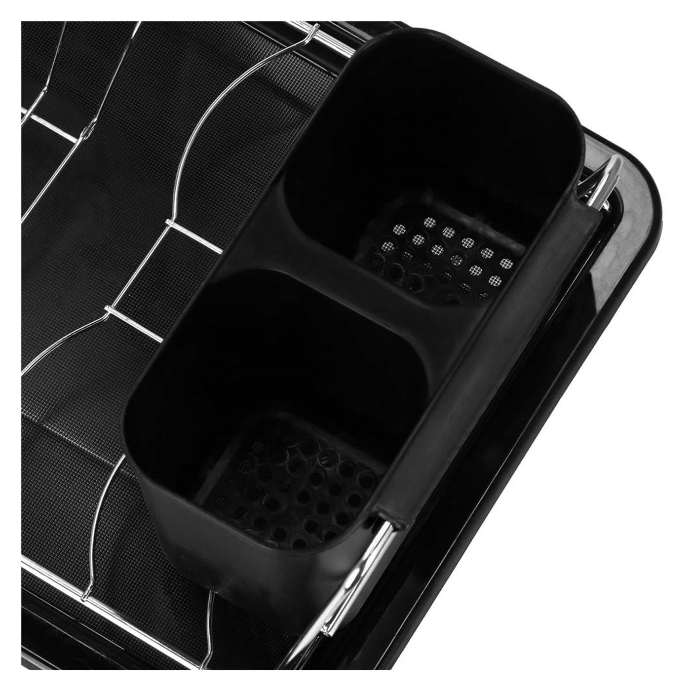 Uscator vase suport tacamuri otel cromat tava scurgere, 40x19x13 cm, compact, negru - 8