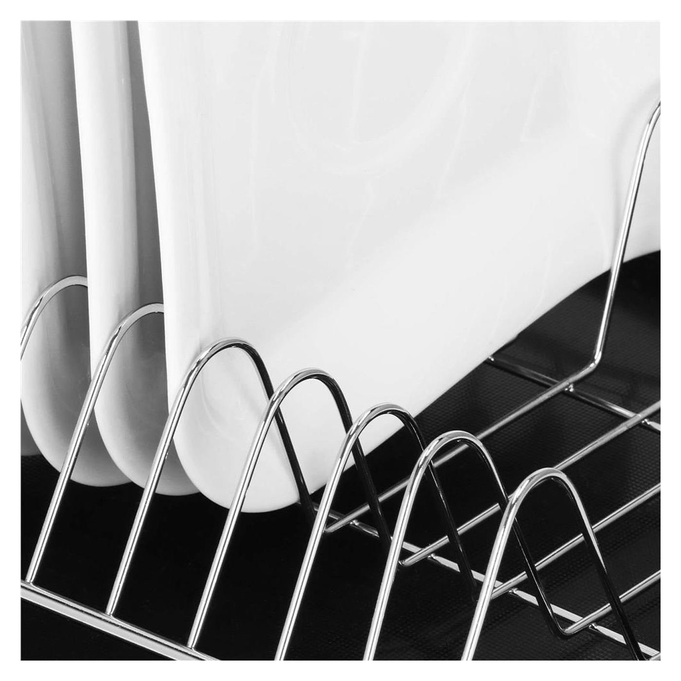 Uscator vase suport tacamuri otel cromat tava scurgere, 40x19x13 cm, compact, negru - 12