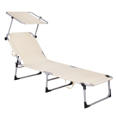 Șezlong pliabil parasolar reglabil 3 poziții poliester metal, 188x57x38 cm, maxim 120 kg, crem