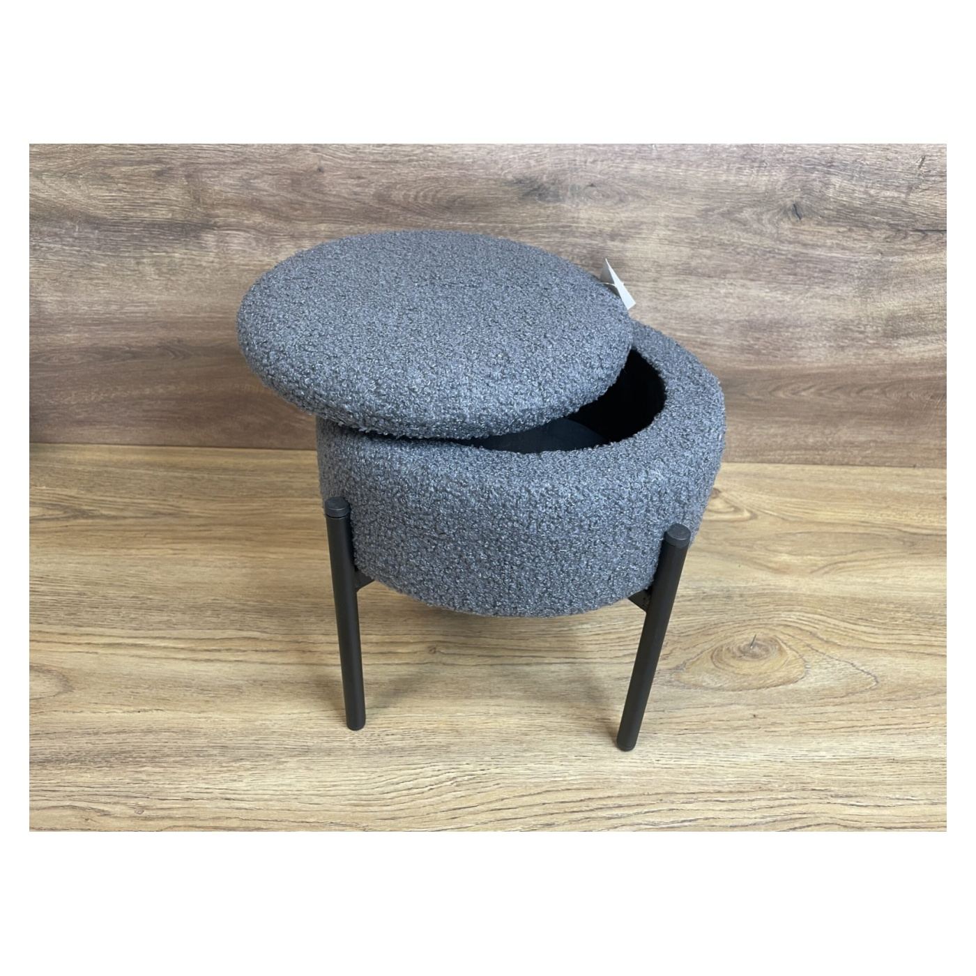 Кръгла детска табуретка с място за съхранение, макс. 50 кг, компактна, 31x28 см, весел дизайн, сива - 5