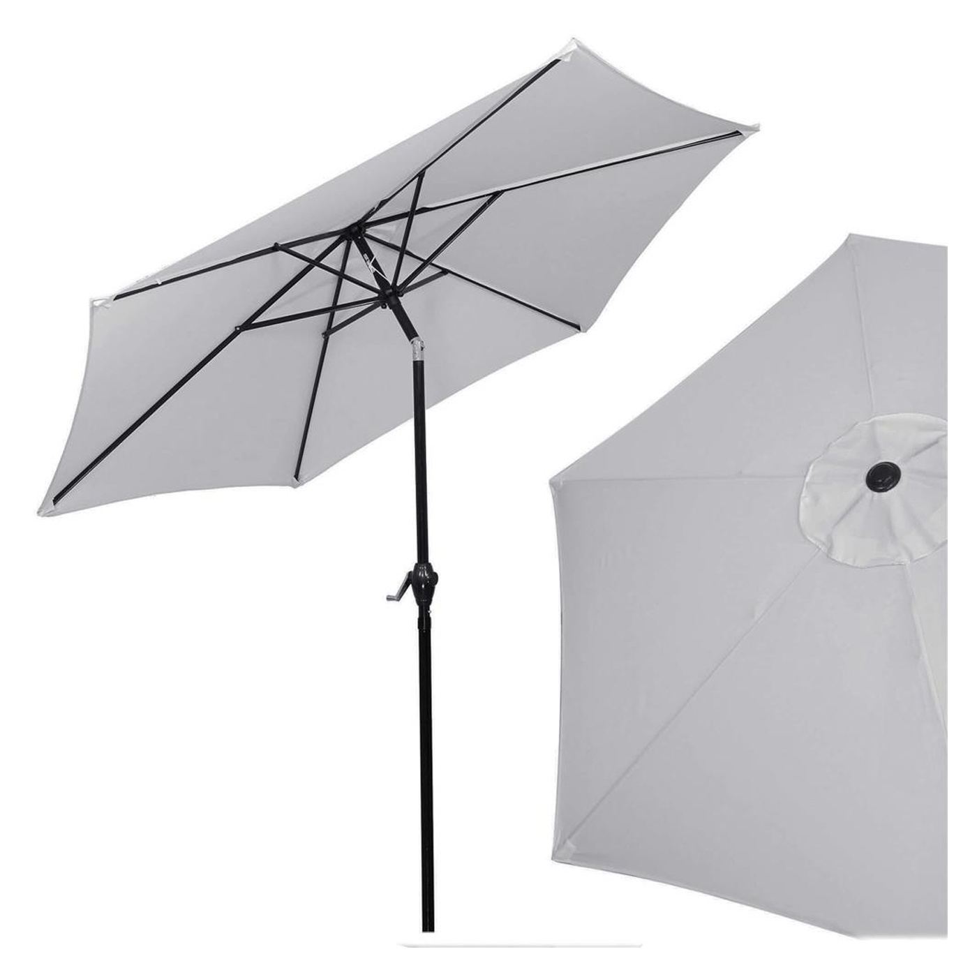 Градински чадър за тераса, с манивела и накланяне, диаметър 260 см, сив - 9