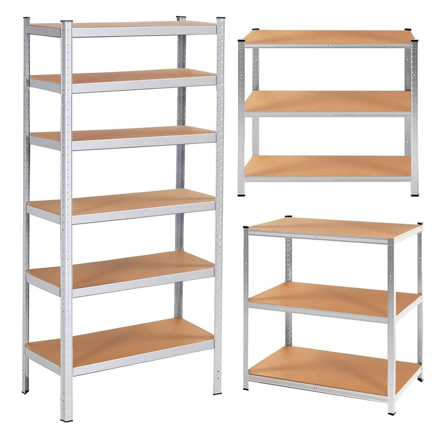Метална етажерка с 6 рафта, алуминий MDF, 900 кг макс., 225x110x50 см, регулируема, сребриста - 7