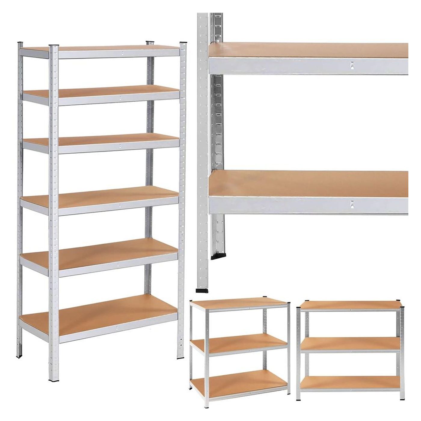 Метална етажерка с 6 рафта, алуминий MDF, 900 кг макс., 225x110x50 см, регулируема, сребриста - 9