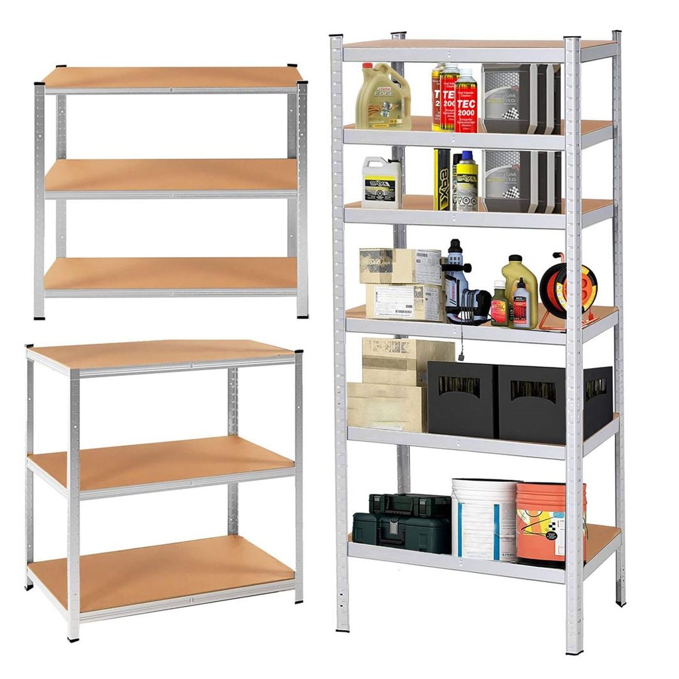 Метална етажерка с 6 рафта, алуминий MDF, 900 кг макс., 225x110x50 см, регулируема, сребриста - 11