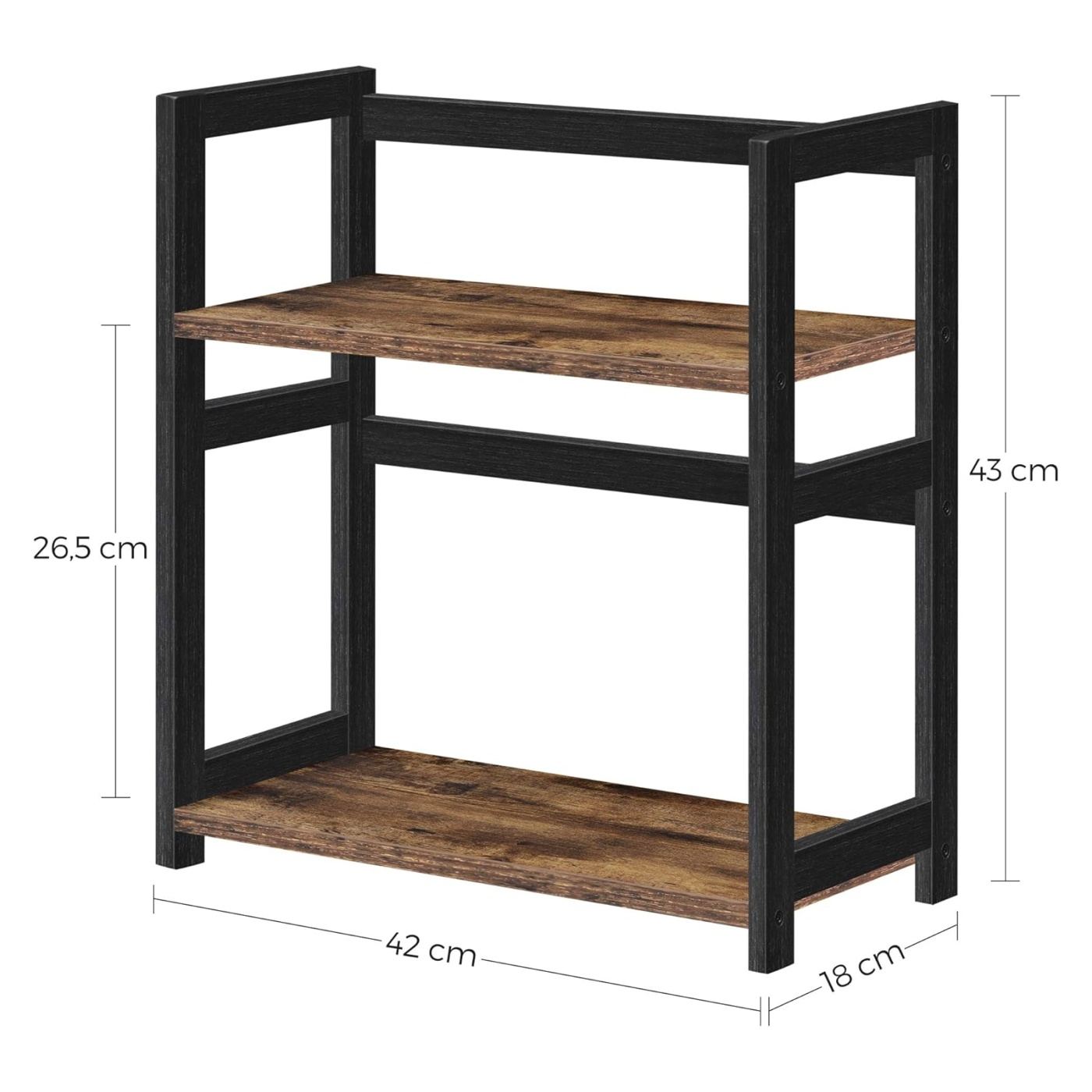2-етажен рафт за съхранение MDF бамбук органайзер за бюро, 42x18x43 см, естествен дизайн, рустик кафяв - 4