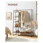 Индустриална закачалка за дрехи с рафт за обувки, 5 рафта, 6 куки, 45x120x160 см, Пълно съхранение, Кафяв thumbnail 2