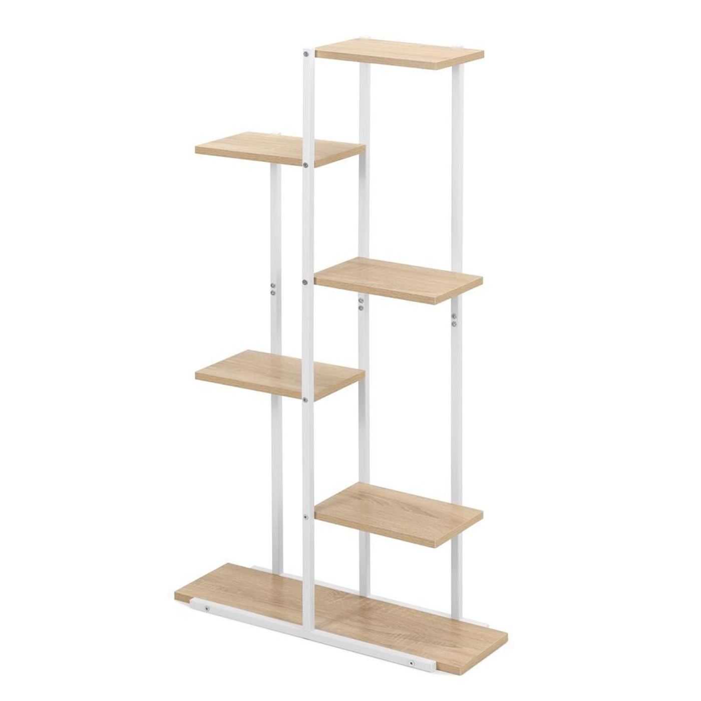6-рафтова метална органайзер рафт от MDF, 60x20x113 см, Компактен дизайн, Бяло кафяво - 3