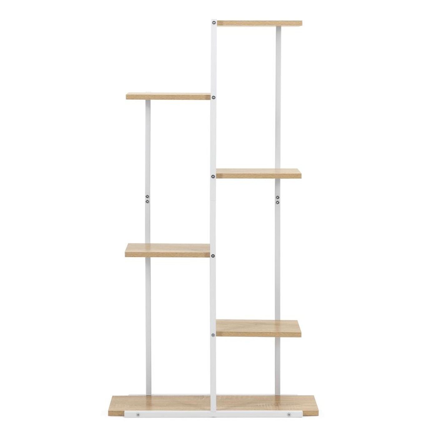 6-рафтова метална органайзер рафт от MDF, 60x20x113 см, Компактен дизайн, Бяло кафяво - 9