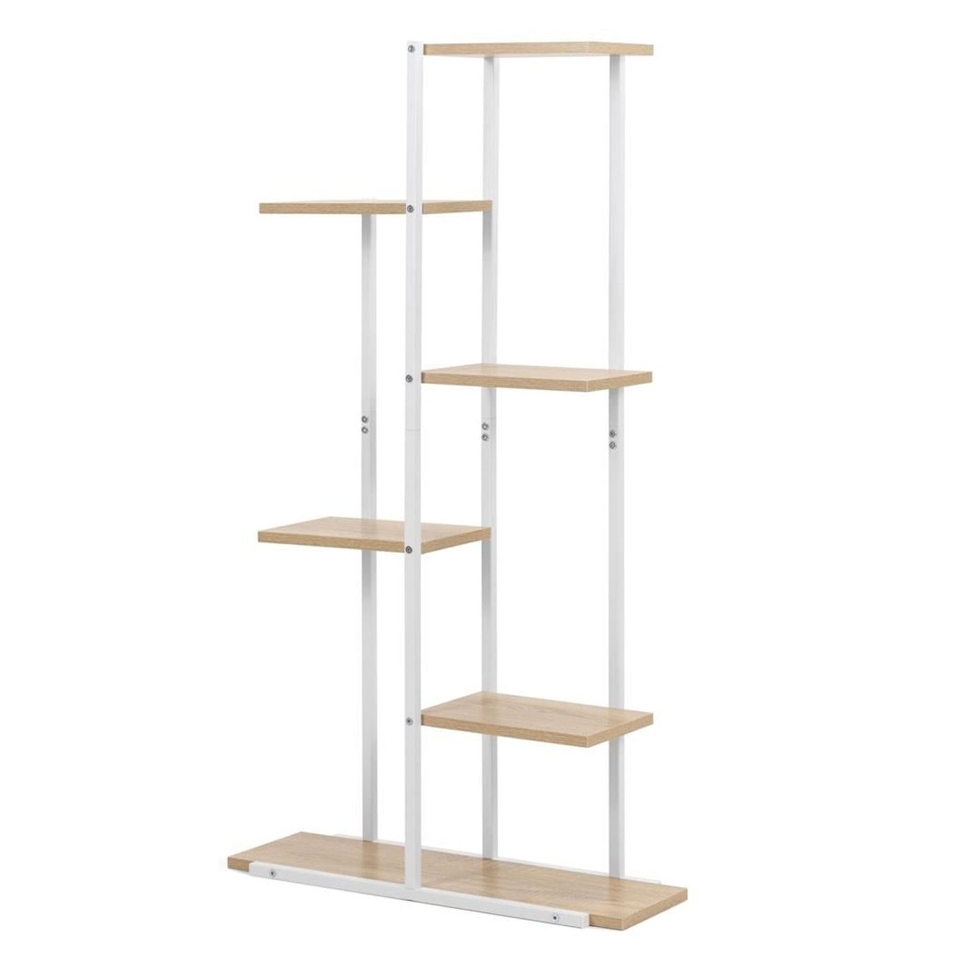 6-рафтова метална органайзер рафт от MDF, 60x20x113 см, Компактен дизайн, Бяло кафяво - 10