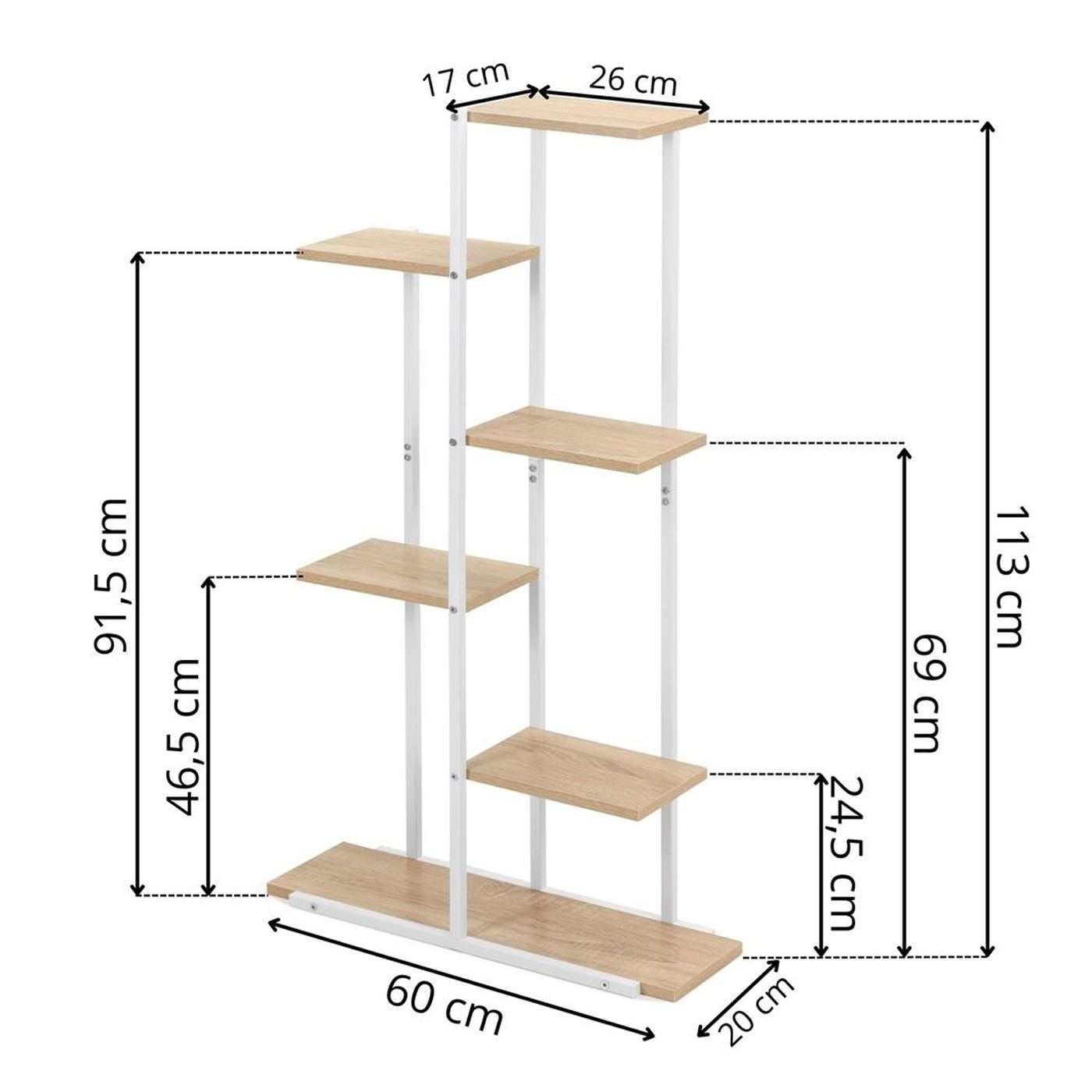 6-рафтова метална органайзер рафт от MDF, 60x20x113 см, Компактен дизайн, Бяло кафяво - 16