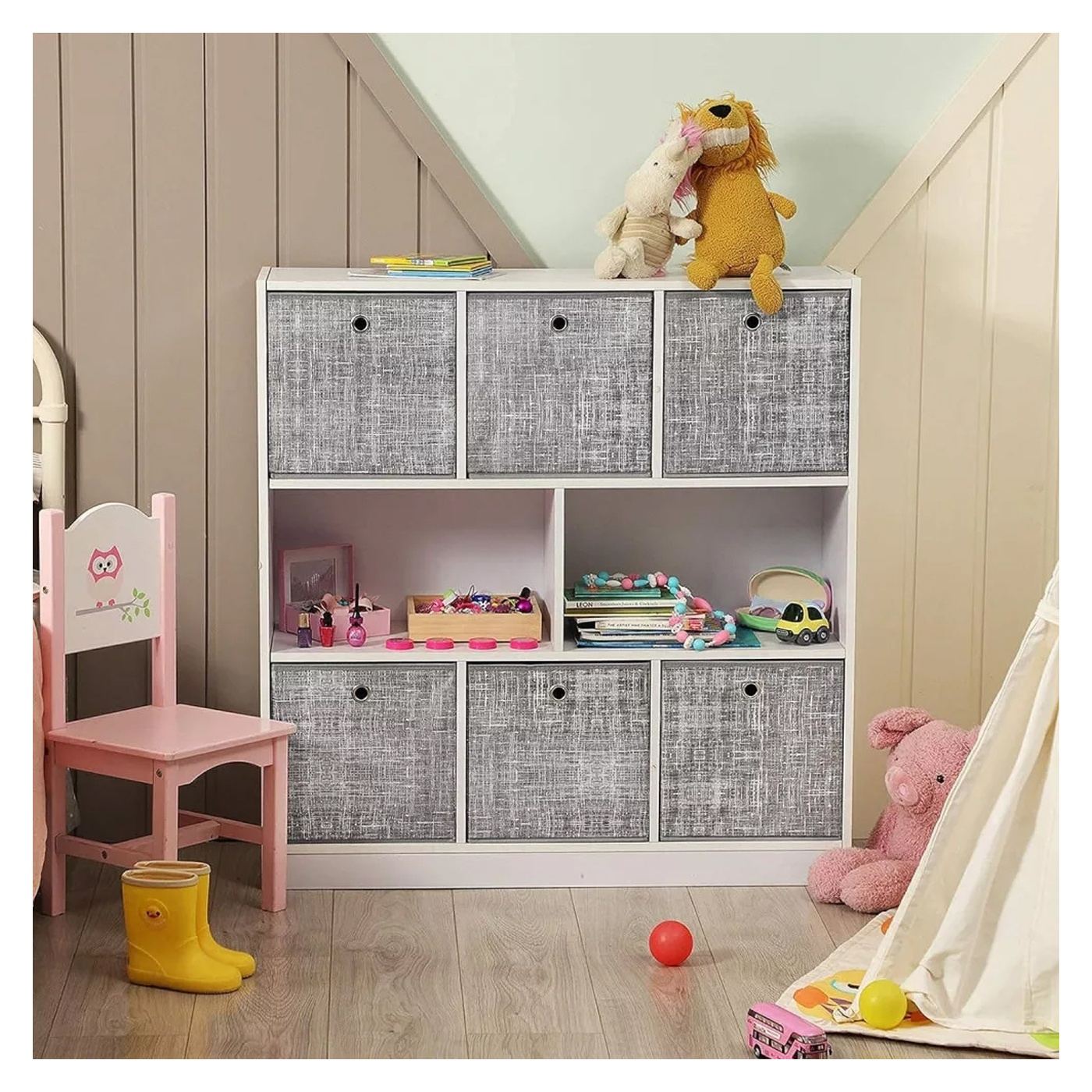 Комплект от 6 кутии за съхранение, сгъваеми, текстил, 30x30x30 см, сиви - 7