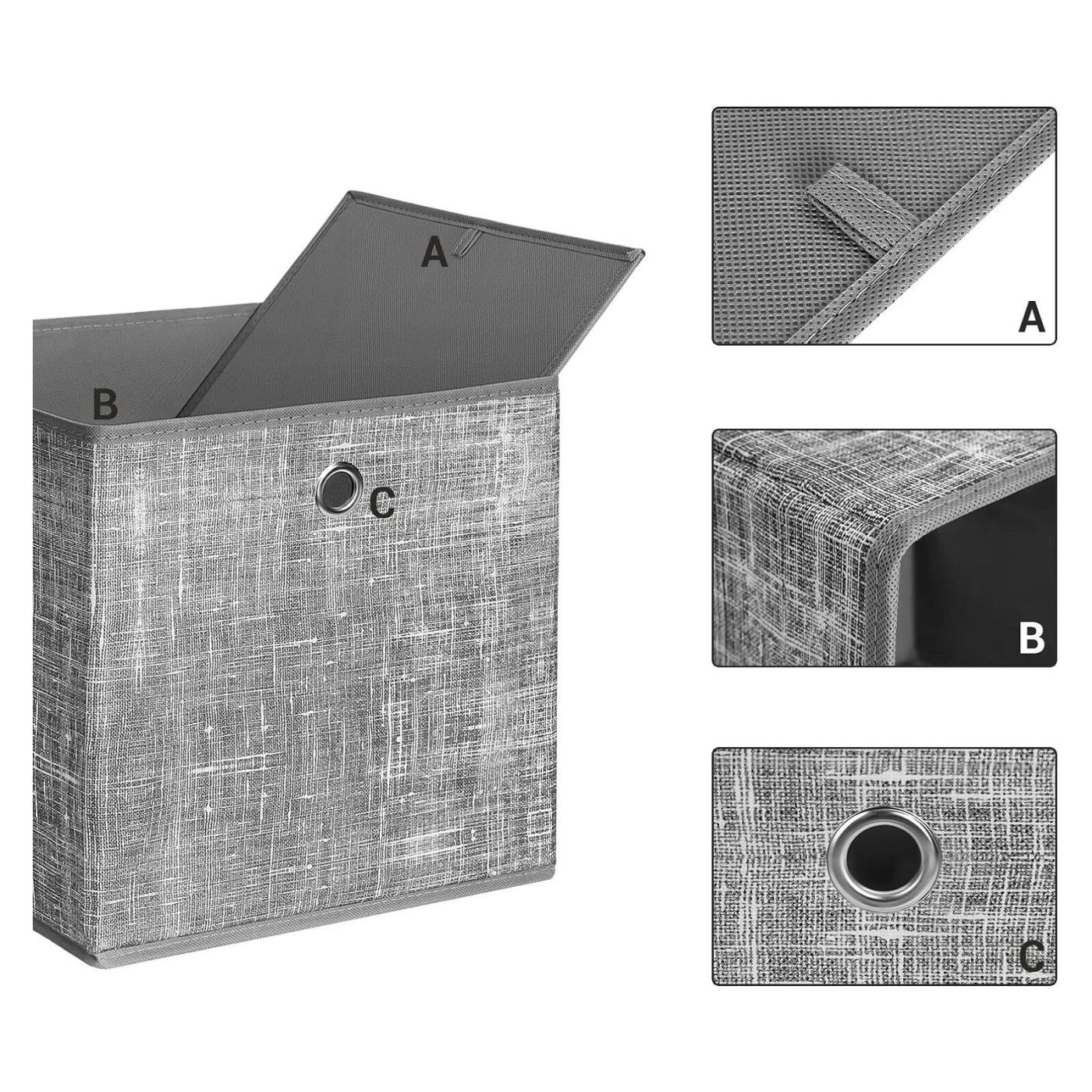 Комплект от 6 кутии за съхранение, сгъваеми, текстил, 30x30x30 см, сиви - 8
