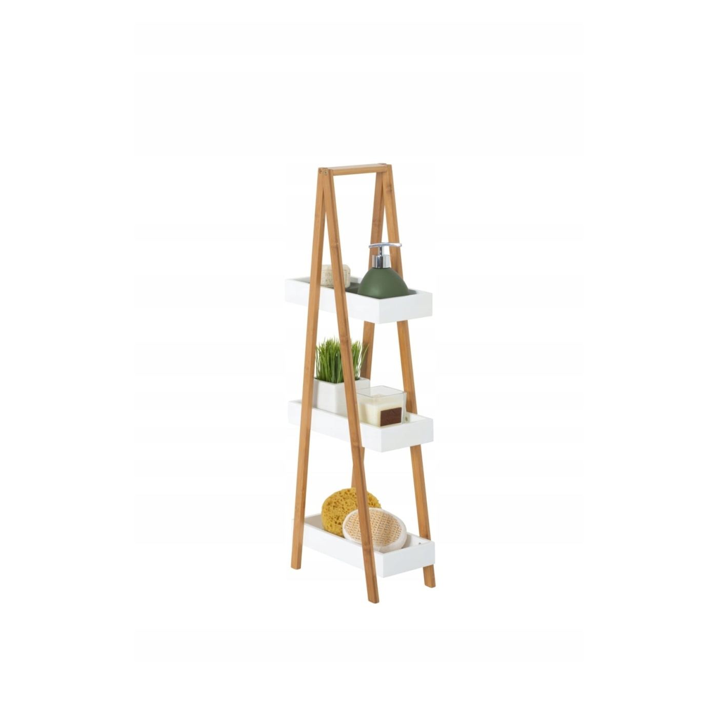 5Five Natureo 3-стелажна етажерка, MDF и бамбук, 30x18x82 см, бяла - 2