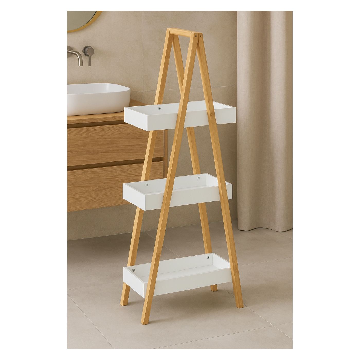 5Five Natureo 3-стелажна етажерка, MDF и бамбук, 30x18x82 см, бяла - 3