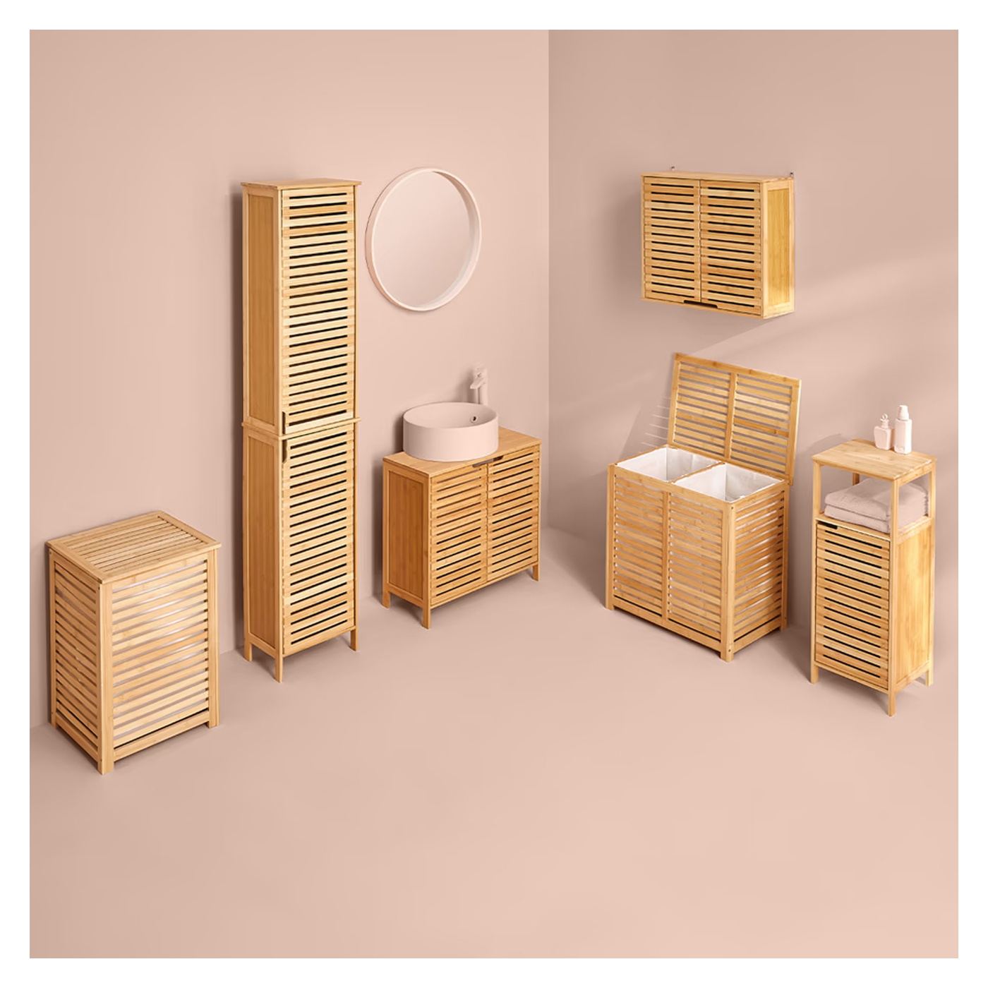 5Five Sicela MDF Дървена кошница за пране, 65 литра, 40x40x58 см, Натурален - 2