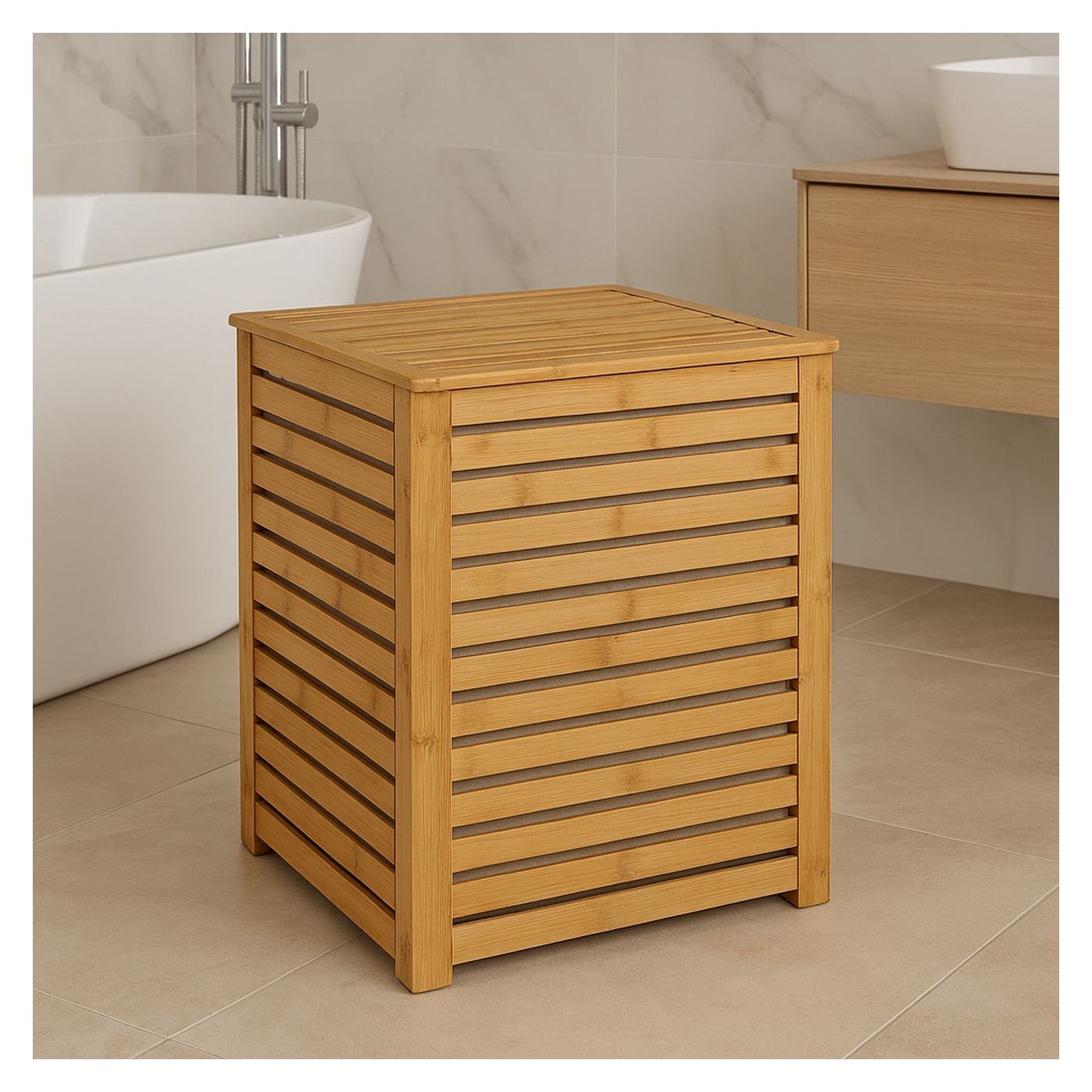 5Five Sicela MDF Дървена кошница за пране, 65 литра, 40x40x58 см, Натурален - 6