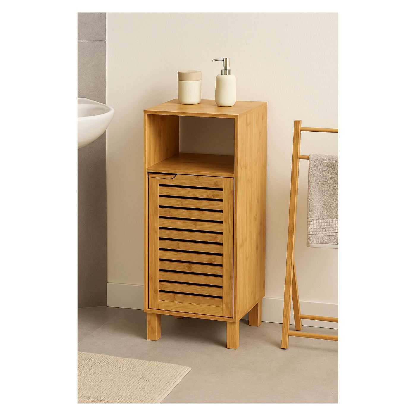 5Five Sicela Базов шкаф с рафтове, бамбук и MDF, 33x28x80 см, натурален - 5